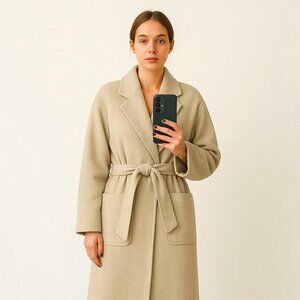 ZARA Wool-Blend Belted Wrap Coat – Oatmeal Beige